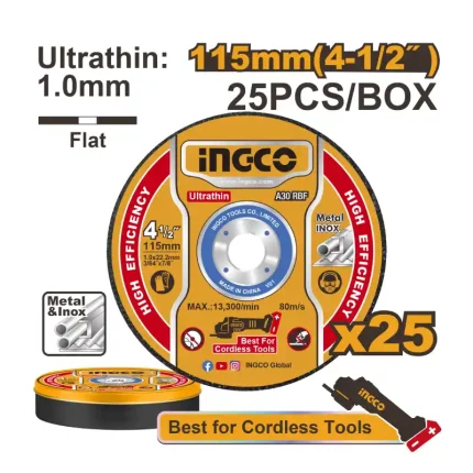Ingco 4.5" / 115mm Ultra-Thin Metal Cutting Disc Set (MCD11011525)