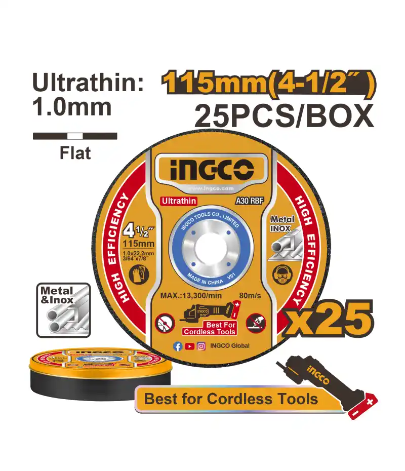 Ingco 4.5″ / 115mm Ultra-Thin Metal Cutting  Disc Set (MCD11011525)
