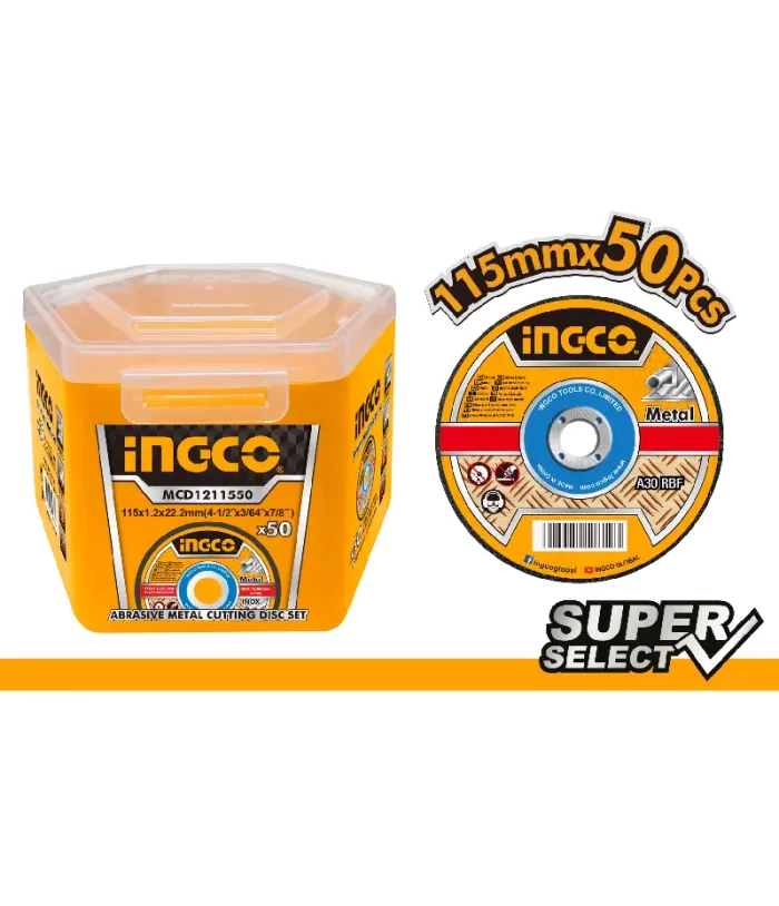 Ingco 4.5" / 115mm Abrasive Metal Cutting Disc Set (MCD1211550)