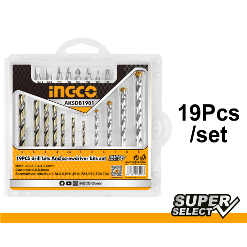 19-Piece Drill Bits and Screwdriver Bits Set