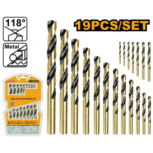 19-Piece HSS Twist Drill Bits Set